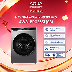 [SẮP RA MẮT 2026] Máy giặt cửa trước AQUA Inverter 8kg AW8-BP0533L(S8) - Bảo hành 2 năm - Freeship toàn quốc - Hàng chính hãng