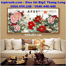 Tranh thêu chữ thập hoa mẫu đơn phú quý FJ0775 195x83cm chưa thêu