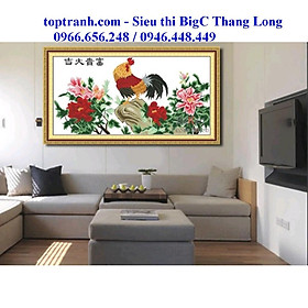 Mua Tranh thêu chữ thập Phú Quý đại cát  con gà trống và hoa mẫu đơn Z306 chưa thêu