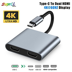 Bộ Chia Cổng Sạc USB C Sang Hai Cổng HDMI 4 Trong 1 3.0 Và PD Tương Thích Với Thunderbolt 3, Mac, Windows, Multi-Type C