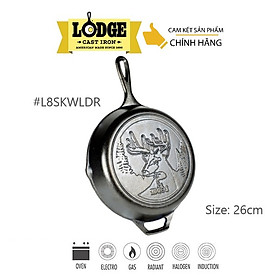 [Chính hãng LOGDE - MỸ] Chảo gang đúc, đáy hình nai Lodge 26 cm - L8SKWLDR. Chảo dùng chiên, rán, nướng, áp chảo.