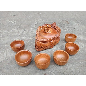 Bộ ấm chén đầu rồng gỗ hương