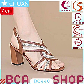 Giày cao gót nữ 7p RO449 ROSATA tại BCASHOP kiểu dáng sandal gót trụ cùng màu thân có quai cài ôm cổ chân - màu nâu bò