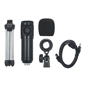 USB Condenser Microphone Computer Microphone Studio Recording Live Broadcasting Microphone with Sponge Cover Clip Tripod