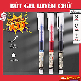 Combo 10 Bút Gel Nước Dạng Mực Lỏng Đầu Kim 3 Điểm 0.5mm Thiết Kế Đơn Giản Ống Mực Lớn Màu Xanh