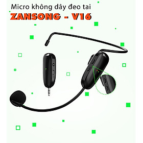 Hình ảnh Micro không dây đeo tai Zansong V16 - Hỗ trợ thuyết trình, giảng dạy - Chống ồn, chống tạp âm, chống hú tốt - Khoảng cách kết nối lên đến 30m - Phù hợp cho mọi thiết bị: loa kéo, loa bluetooth, amply, mixer, sound card - Hàng nhập khẩu