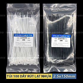 Túi 100 Dây Thít Nhựa Dây Rút Lạt Nhựa Buộc Treo Đánh Dấu Cố Định Vật Dụng 3x150 4x250 Tiện Lợi - Túi 100 Dây Đen 2.5x150