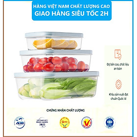 Bộ 3 Hộp Đựng Thực Phẩm Chữ Nhật Nhiều Cỡ Có Nắp , Chất Liệu Nhựa Nguyên Sinh Cao Cấp , Sản Xuất Theo Tiêu Chuẩn Châu Âu An Toàn Cho Sức Khỏe - Hàng Việt Nam 