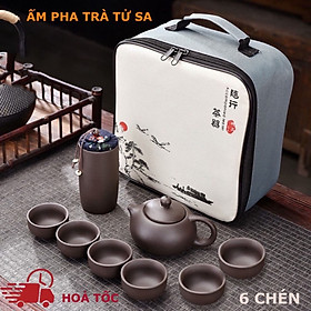 Mua Bộ Ấm Chén Tử Sa Du Lịch Bộ Bình Trà Gốm Sứ 12 Món Tặng Kèm Túi Khăn Lau Cao Cấp
