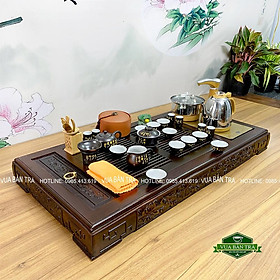 Mua Bàn Trà Điện Thông Minh Gỗ Mun Chặm Khắc Họa Tiết Vân Mây Cực Đẹp