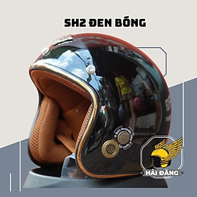 Mũ bảo hiểm 3/4 đầu Napoli SH2 màu đen bóng viền đồng cao cấp haley Freesize 55-58 cm - Chất liệu nhựa ABS, xốp EPS bảo hành 12 tháng