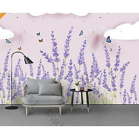 Tranh dán tường Hoa oải hương thơm mát, tranh dán tường 3d hiện đại (tích hợp sẵn keo) MS1285585
