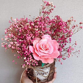 Mua GIỎ HOA BABY PHỔI HOA HỒNG HANDMADE TỪ LÁ CÂY