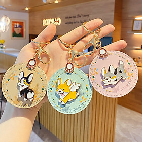 Móc khóa Da gắn logo chó kim loại
