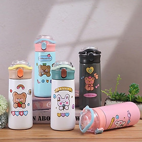 Mua Bình Giữ Nhiệt Nóng Lạnh Dễ Thương 550ml Nắp Bật Chống Rò Rỉ  Có Ống Hút  Inox 304 - TẶNG STICKER 2D