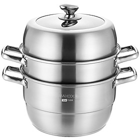 American kitchen (maxcook) steamer 304 stainless steel 30CM three-layer steamer thickening bottom soup steamer gas stove induction cooker universal MCZ827