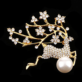 Delicate Gold Plated Elk Pearl Rhinestone Brooch Pin For Women Jewelry