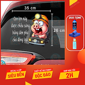 Decal dán xe, tem dán xe, Con lợn chiếu pha - thiết kế đặc biệt phủ sơn UV dán kính hậu ôtô Mày mò Store