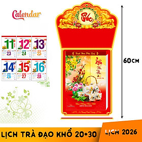 Lịch Trà Đạo lớn bloc 2026 loại lớn chiều dài tổng 60 cm trà đạo mừng xuân Bính Ngọ kích thước khổ bloc 20 * 30