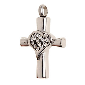 2-6pack Stainless Steel Crystal Love Heart Cross Urn Pendant Ashes Keepsake