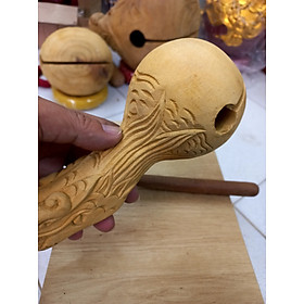 Mõ tụng kinh phật bằng gỗ mít lục lõi không dát ,tay cầm khắc đầu rồng để mộc kt 20×8×6cm