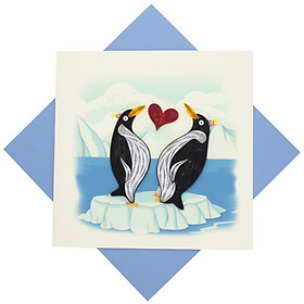 Thiệp Handmade - Thiệp Chim cánh cụt tình yêu nghệ thuật giấy xoắn (Quilling Card) - Tặng Kèm Khung Giấy Để Bàn - Thiệp chúc mừng sinh nhật, kỷ niệm, tình yêu, cảm ơn...