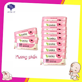 Combo 10 Gói Khăn Ướt Yuniku 20 Tờ Hương Phấn  ( 20 Tờ x 10 )