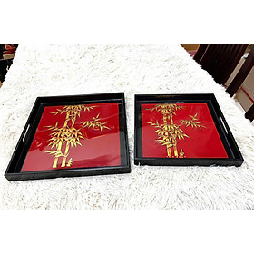 Mua Bộ hai khay sơn mài cao cấp Thanh Bình Lê cành trúc dát vàng đẹp mắt  sang trọng  quà tặng ý nghĩa