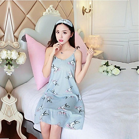 Váy ngủ nữ, váy mặc nhà họa tiết hình thỏ có 2 màu hồng và xanh V18