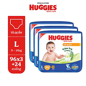 [TẶNG THÊM MIẾNG CHO SIZE L/XL/XXL] Combo 3 gói Tã quần Huggies Skincare Mega Jumbo M106/L96/XL84/XXL76