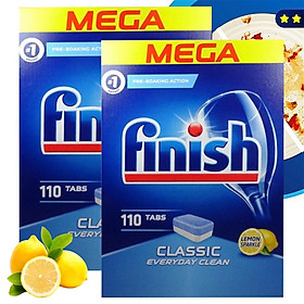Combo 2 hộp 110 viên rửa bát Finish nhập khẩu Châu Âu Classic Dishwasher Tablets Lemon - hương chanh (2x110viên)