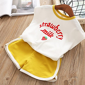 Đồ bộ Thể Thao 2 Món Áo Sát Nách + Quần Short In Hình Dâu Tây Đáng Yêu Cho Bé Gái