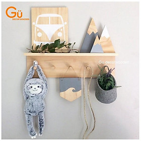 Kệ gỗ treo tường, kệ trang trí Gía gỗ Decor phòng ngủ,móc quần áo, phụ kiện