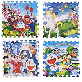 Bộ 4 tấm Thảm xốp lót sàn ECOBABY an toàn cho bé - hình Doraemon - kích thước 1 tấm 60x60cm, độ dày khoảng 0,9-1cm
