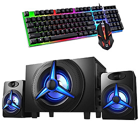 Combo Bộ 3 Loa Vi Tính K9 Bằng Gỗ Chất Lương Cao, Hỗ Trợ Bluetooth 5.0, Âm Thanh Siêu Trầm, Công Suất Lớn + Tặng Bộ Bàn Phím Chuyên Game Led 7 Màu Cao Cấp