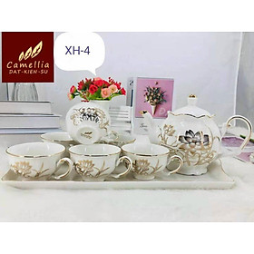 Mua BỘ ẤM CHÉN MEN TRẮNG HỌA TIẾT HOA SEN VÀNG KIM_ AVN6