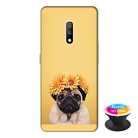 Ốp lưng dành cho điện thoại Realme X hình Cún Con Đội Mũ Hoa - tặng kèm giá đỡ điện thoại iCase xinh xắn - Hàng chính hãng