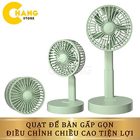 Quạt Tích Điện Gấp Gọn - Quạt Mini Để Bàn Xoay 180 Độ, 3 Tốc Độ Gió, Cổng Sạc USB Có Thể Điều Chỉnh Độ Cao Siêu Tiện Lợi
