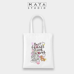 Túi Tote VUÔNG MAYA vải Canvas uzzang mèo TOM và chuột JERRY siêu đáng yêu