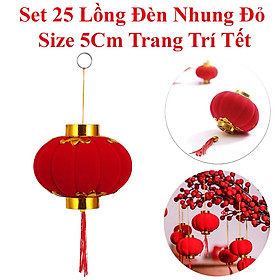 Set 25 Lồng Đèn Nhung Đỏ Size 5cm Trang Trí Tết Cực Đẹp