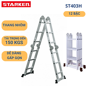 Thang chữ A Thang nhôm gấp 4 đoạn STARKEN ST403H (chữ A -1.8m, chữ I-3.5m) tải trọng 150kgs , màu xanh- Hàng chính hãng