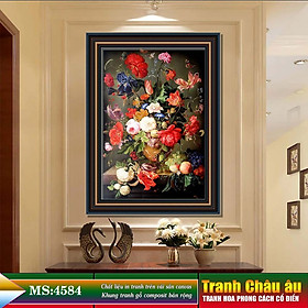 Tranh hoa treo tường phong cách cổ điển Châu âu. Tranh in trên chất liệu vải canvas cao cấp, khung gỗ composit. MS 4584