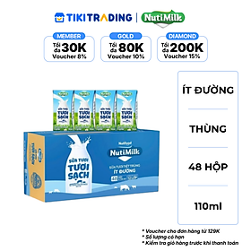 Thùng Sữa Tươi Tươi Sạch NutiMilk ít đường 110ml (Hộp 110ml x 48)