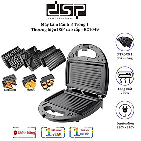 Máy Làm Bánh 3 Trong 1 thương hiệu DSP KC1049 - 3 loại vỉ nướng - Công suất: 750W - Hàng Nhập Khẩu