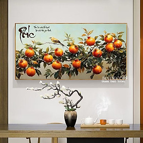 (HCM) Tranh treo tường tráng gương cành lựu may mắn 1 trang trí phòng khách,nhà hàng, khách sạn