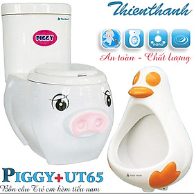 Mua Combo Bồn Cầu Trẻ Em Thiên Thanh 1 Khối Piggy Kèm Bồn Tiểu UT65