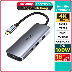 Mua Hub Chuyển Đổi Type C To HDMI 4K  Type C 100W  3 USB 3.0  SD/TF (7 trong 1) CHOETECH HUB-M19 - Hàng Chính Hãng