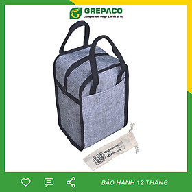 Túi Đựng Hộp Cơm Grepaco Giữ Nhiệt Nóng Lạnh Dạng Đứng Có Ngăn Phụ Đựng Đồ Thức Ăn Văn Phòng, Du Lịch – Vải Bố Canvas, Kích Thước Size Vừa, Kiểu Giỏ Xách Thời Trang Nam Nữ - Tặng Túi Đựng Muỗng Nĩa - Hàng Chính Hãng