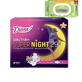 Lốc 6 Gói Băng Vệ Sinh Diana Supernight 29cm ban đêm 4 miếng- Date luôn mới