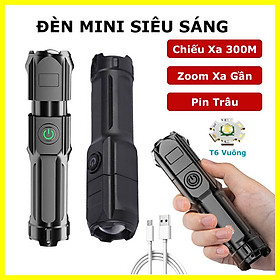 Mua Đèn pin mini cầm tay siêu sáng chiếu xa 300m có Zoom xa gần  chip Led T6 pin trâu  chống nước IP44